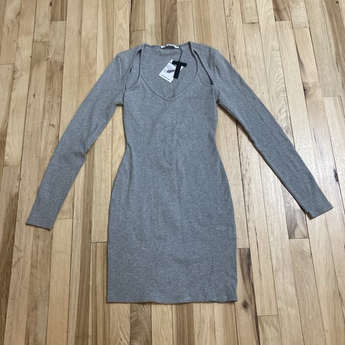 Abito T Alexander Wang grigio erica maglia ritaglio manica lunga aderente taglia small