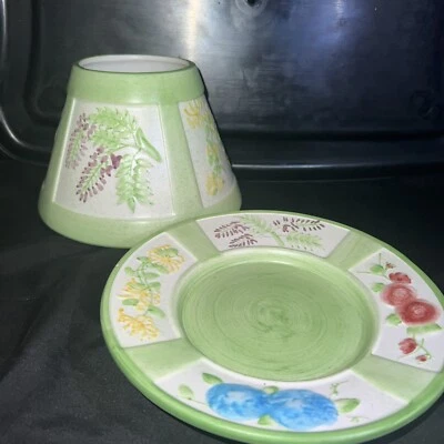 Pastel Floral Ceramic Candle Shade& Plate Large Jar Candle Spring - Image 1 of 4