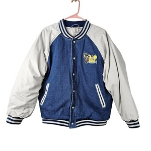 Vintage Disney Adult Quilt Lined Varsity Jacket Size M Denim Mickey Bomber Rare - Picture 1 of 11