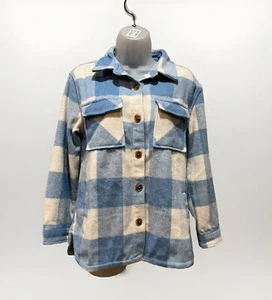 Members Mark Girls Blue Plaid Shacket Pockets Relaxed Fit Sz XL 14-16 - Picture 1 of 5