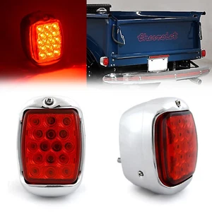 Red LED Tail Brake Light Lens w/ Chrome Housing Pair for 1940-53 Chevy GMC Truck - Picture 1 of 11
