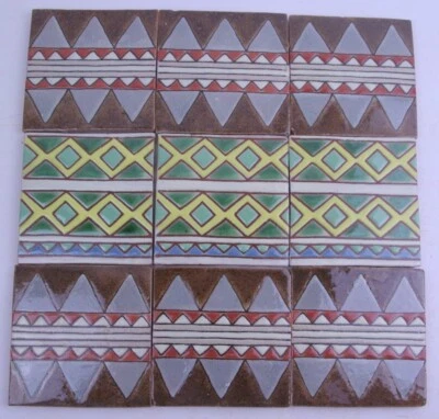 9 Stück B-Ware Relief-Fliesen mit Mängeln, Motiv: Bordüre grün/braun [23-01-01] - Bild 1 von 2