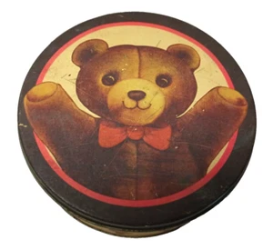 Vintage Teddy Bear Decorative Cookie Round Tin w/ Lid -  6" x  2 3/4" - Picture 1 of 9
