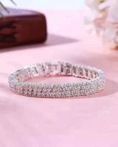 15ct Lab-Created Rd Cut Diamond 3-Row Tennis Women's Bracelet 14K Gold Plated 8" - Picture 1 of 3
