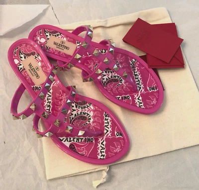 New Valentino Garavani Rockstud Jelly Slide Thong Sandals 6US /36EU, HAPPY PINK - Image 1 of 4