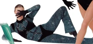 Zero Child Medium Dance Costume Catsuit Rhinestone Glitter Jumpsuit & Gloves New - Picture 1 of 8