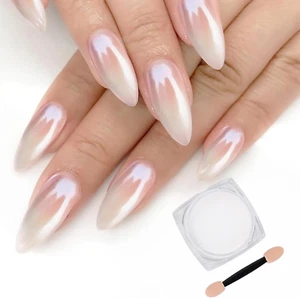 White Pearl Chrome Nail Powder,Mirror Effect Aurora Magic Pearlescent Nail Jewel - Picture 1 of 12
