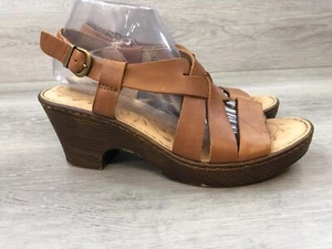 Born Carmo Damenschuhe braun Leder 10 Slipper Absatz Plateau Slingback Schuhe - Bild 1 von 9