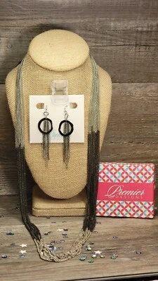 НОВЫЙ Premier Designs Манхэттен гематит и родий ожерелье и серьги комплект RV $67 - Изображение 1 из 4