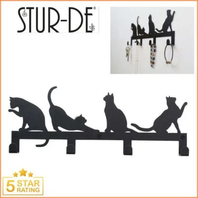 Decorative Wall Mounted 4 Hooks Iron Key Holder Organizer with  Cat Décor by Stu - Image 1 of 4