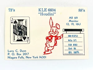 Vintage QSL Card Ham CB Amateur Radio KLE 6604 Houdini Larry C. Dunn New York - Picture 1 of 2