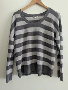 Eileen Fisher grau gestreifter Leinen leichter Pullover Gr. L - Bild 1 von 6