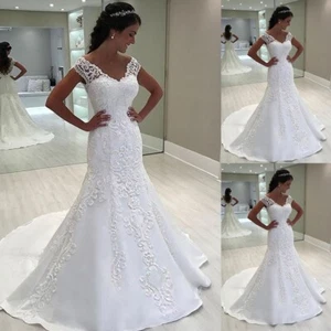 White Ivory Wedding Dresses Vintage Mermaid Off the Shoulder Lace Bridal Gowns - Picture 1 of 9