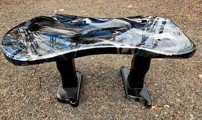 Solid cherry coffee table with Epoxy Art Finish. Black Silver Bluegreen - Image 1 of 4