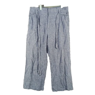 H&M Hi-Rise Pierna Ancha Bolsa de Papel Pantalones Talla 10 Tejido Informal Azul Algodón Lino Foto 1 de 4