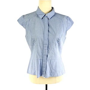 Cue City Womens Top 10 Blue Polka Dot Cap Sleeve Blouse Corporate Work - Bild 1 von 9