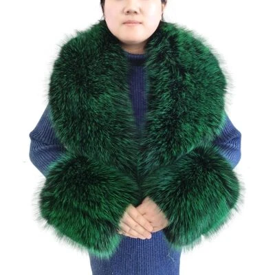 Women's Faux Fur Collar Cuffs Set Warm Fake Fur Scarf Large Shawl - Image 1 of 4