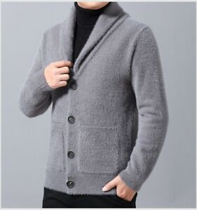 Men Knitting Mohair Cardigan Sweater Knitwear Shirts Jacket Single Breasted Coat
