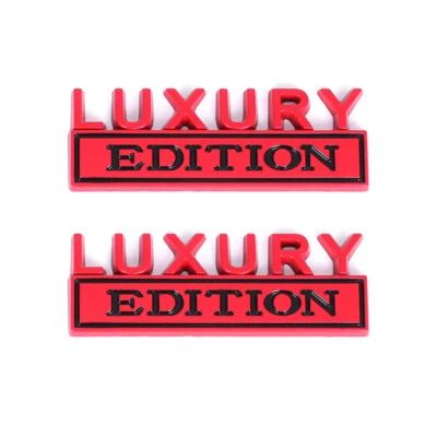 2x Red Black LUXURY EDITION Letter Car L&R Fender Door Emblem Stickers Universal - Image 1 of 4
