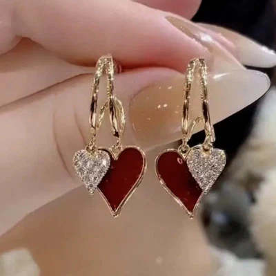 Womens 18k Gold Plated Hoop Earrings Crystal Drop Dangle Fashion Elegant Jewelry - Image 1 of 3