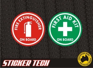 FIRE EXTINGUISHER & FIRST AID CIRCLE CAR SAFETY EMERGENCY STICKER DECAL OH&S - Bild 1 von 1