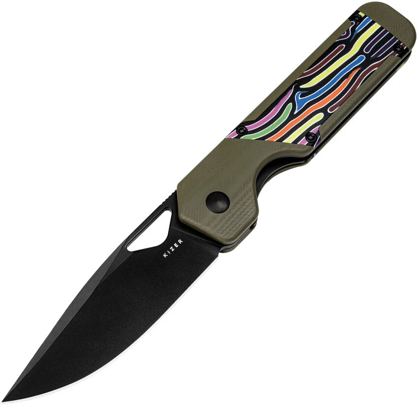 Kizer Cutlery Militaw Green & Multi-Colored G10 Folding Nitro-V Knife V3634A3