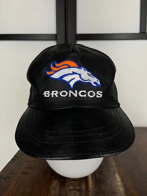 De colección Denver Broncos Sombrero Gorra Correa Trasera Adulto Talla Única Cuero Negro NFL Foto 1 de 4