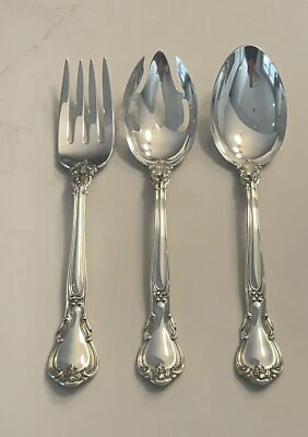 Set Of 3 Gorham Chantilly Sterling Silver Serving Pc’s 8 3/8” Spoons 8 1/2” Fork - Image 1 of 4