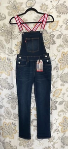 Levi's Girls Dark Wash Stretch Girlfriend Overalls Size 12 Adjust Straps NWT - Picture 1 of 12