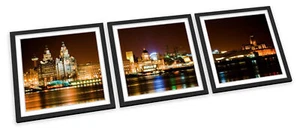 JUEGO DE IMPRESIONES ARTÍSTICAS ENMARCADAS Liverpool City Skyline Cuadrado Póster de Imagen - Imagen 1 de 5