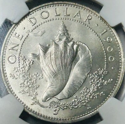 1966 Bahamas Silver Dollar NGC MS63 NGC Pop 6 Only 20 Higher 406k Total Mintage - Image 1 of 4