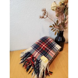 vtg Dexter Pram Robe Blanket 100% Virgin Wool Plaid Throw Fringe Red Blue Green - Picture 1 of 5