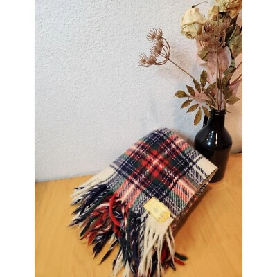vtg Dexter Pram Robe Blanket 100% Virgin Wool Plaid Throw Fringe Red Blue Green - Image 1 of 4