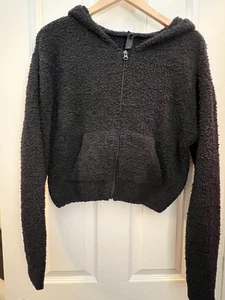 Skims Hoodie Womens S/M Black Cozy Fuzzy Knit Sweater Full-Zip Hood Long Sleeve - Picture 1 of 8