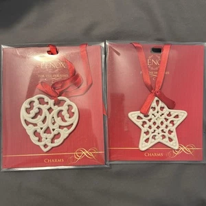 New Lenox Pierced Lace heart Star Porcelain medallion ornament Charm Lot - Picture 1 of 1
