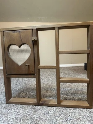 Vintage Wooden Display Trinket Shelf with Heart Cut Out Door 7 Compartment - Image 1 of 4
