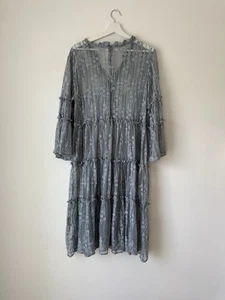 Sundance Ellery blaues Spitzen Midikleid - Dusty Blue Stufen Rüschen Boho Style, lang - Bild 1 von 8