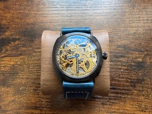 45mm bespoke Skeleton mechanical watch Handmade strap - Picture 1 of 13