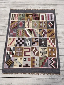 Vtg Handwoven Rug Native Geometric Colorful Pattern Design Boho Kilim Peruvian? - Picture 1 of 16