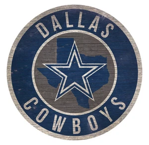 Dallas Cowboys Sign Wood 12 Inch Round State Design - Picture 1 of 1