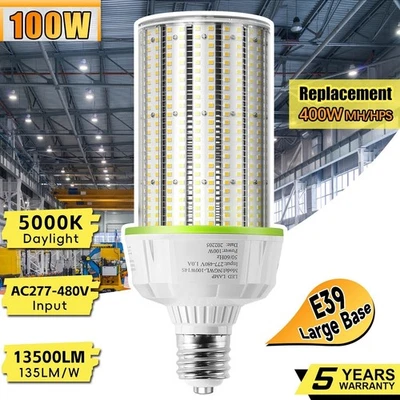 480V 100W LED Corn Light Bulbs Industrial Warehouse High Bay Lamp E39 Mogul Base - Image 1 of 4