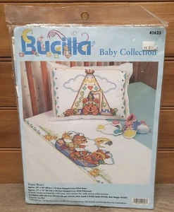 New Bucilla Baby Collection TePee Bears Cross Stitched Sheet/Pillow Case 41623 - Picture 1 of 9