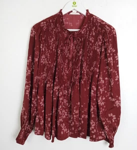 Per Una Women's Satin Pleat Front Printed Blouse Burgundy Size 16 NEW F2 - Picture 1 of 10