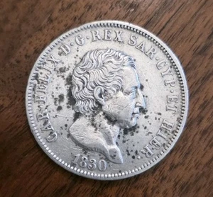 1827-P SARDINIEN CARLO FELICE SILBER 5 LIRE GENUA POSTFRISCH - Bild 1 von 4