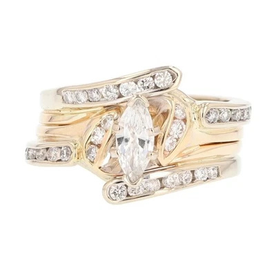 .63ctw Marquise Cut Diamond with Accents Wedding Set 14k Multi-Tone Gold Size 6 - Image 1 of 4