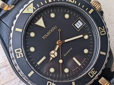 Buzo Tourneau 20 ATM de colección con estuche Monnin recubierto de PVD, ESA 555.111 Mvmt, reparado Foto 1 de 4