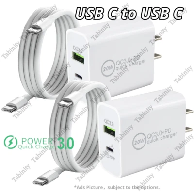 For Android Samsung Google USB C Fast Charger Cord PD QC Power Adapter Cube 20W - Image 1 of 4