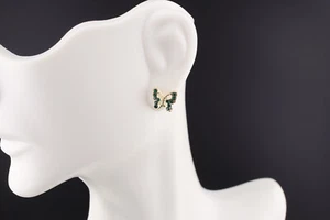 Women's 14k Gold Green Cubic Zirconia Butterfly Mini Stud Earrings Secure Screw - Picture 1 of 10