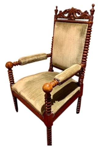Classic Upholstered English Bobbin Turned Lounge Chair On Castors Cover