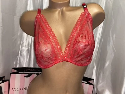 Victorias Secret Bra Very Sexy Unlined Plunge 34D Embroidered RED Hot - Image 1 of 2